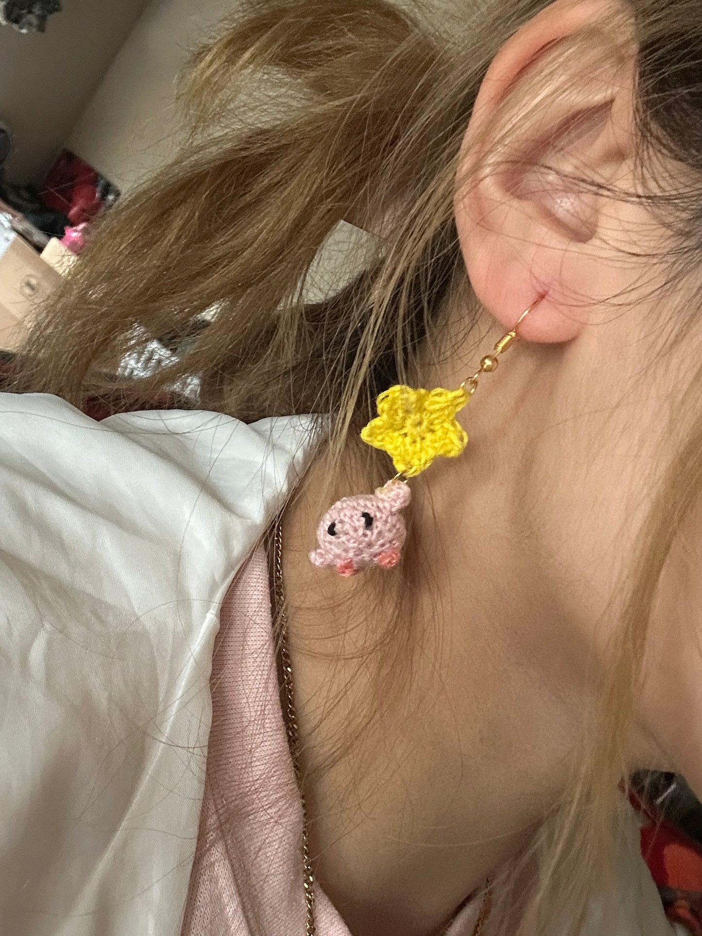 kirby+star micro-crochet earrings