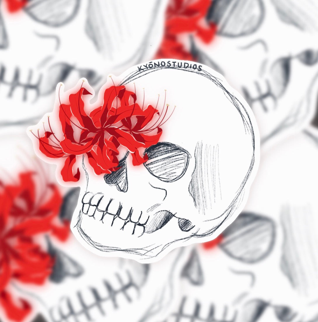 die cut spider-lily skull sticker